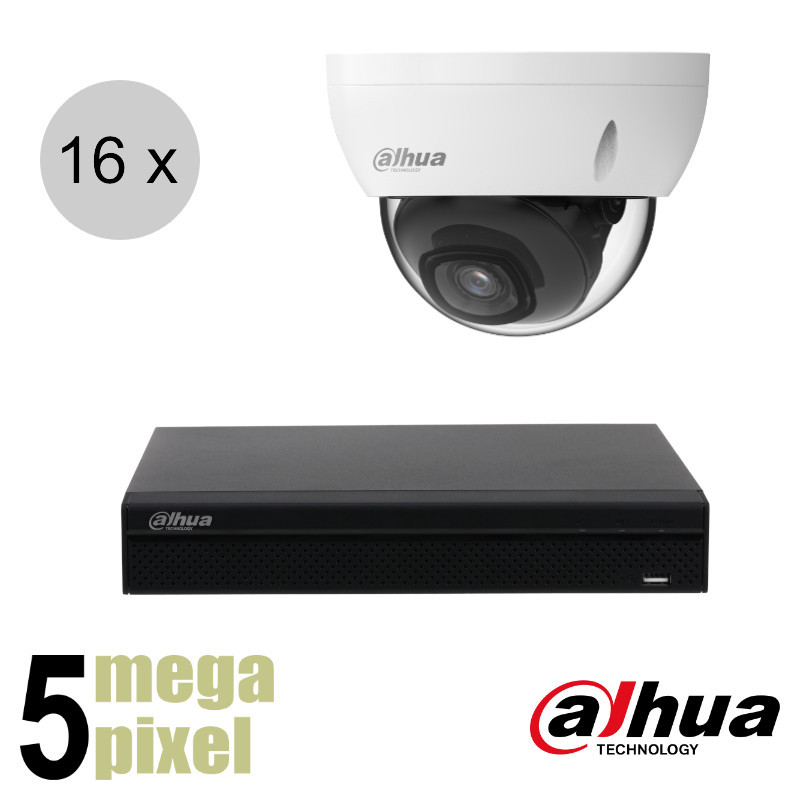 Dahua 5MP IP camerasysteem - 30m nachtzicht - 16 dome camera's | ips165d1