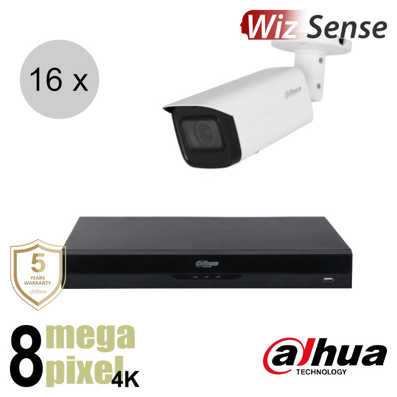 Dahua 4K IP cameraset - WizSense - 16 bullet camera's - motorzoom - starlight - 60m - ips168dbm1
