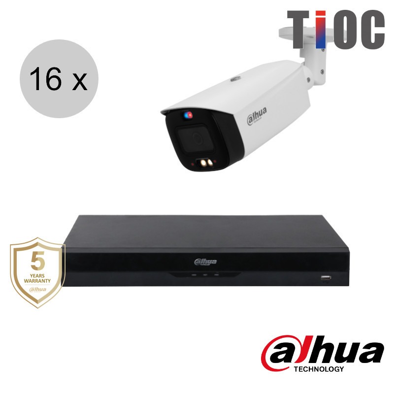 Dahua 4K IP cameraset - TiOC - 16 bullet camera's - actieve afschrikking - 2.8mm - 30m - ips168db3