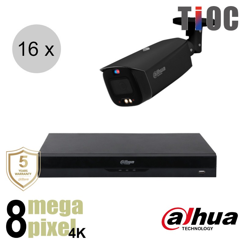 Dahua 4K IP cameraset - TiOC - 16 bullet camera's - actieve afschrikking - motorzoom - 40m - ips168dbm4