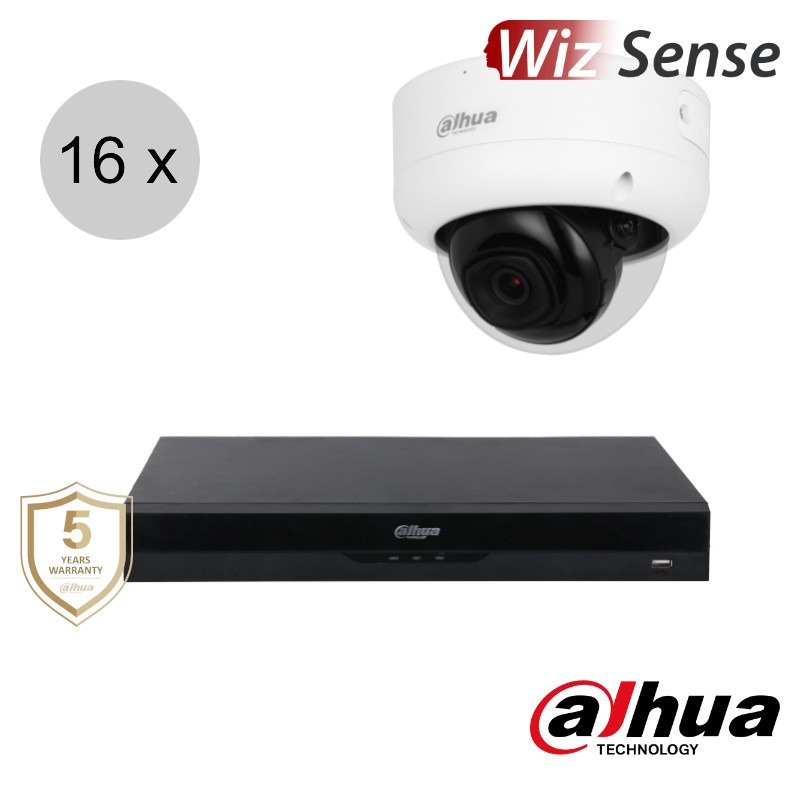 Dahua 4K IP cameraset - WizSense - 16 dome camera's - starlight - audio - 2.8mm - 30m - ips168dd1