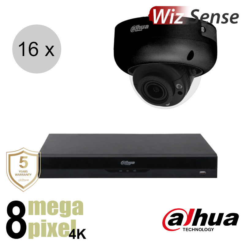 Dahua 4K IP cameraset - WizSense - 16 dome camera's - motorzoom - starlight - 40m - ips168ddm2