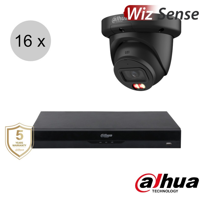 Dahua 4K IP cameraset - WizSense - 16 turret dome camera's - dual light - audio - 2.8mm - 30m - ips168dt2