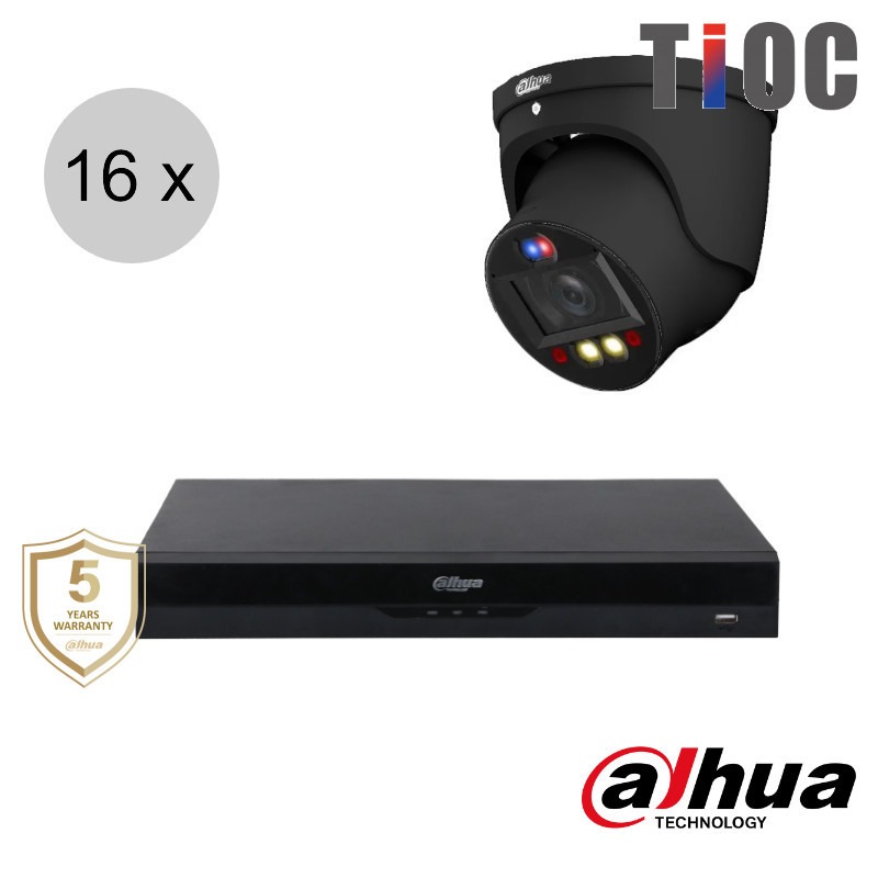 Dahua 4K IP cameraset - TiOC - 16 turret dome camera's - actieve afschrikking - motorzoom - 40m - ips168dtm4