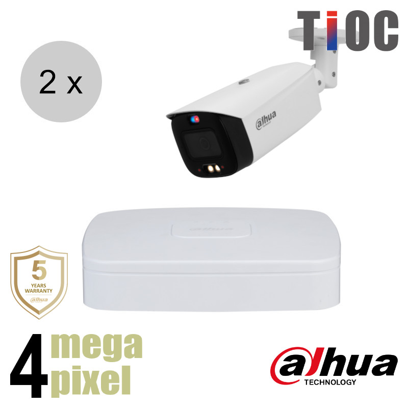 Dahua 4MP IP cameraset - TiOC - 2 bullet camera's - actieve afschrikking - 2.8mm - 30m - ips24db3