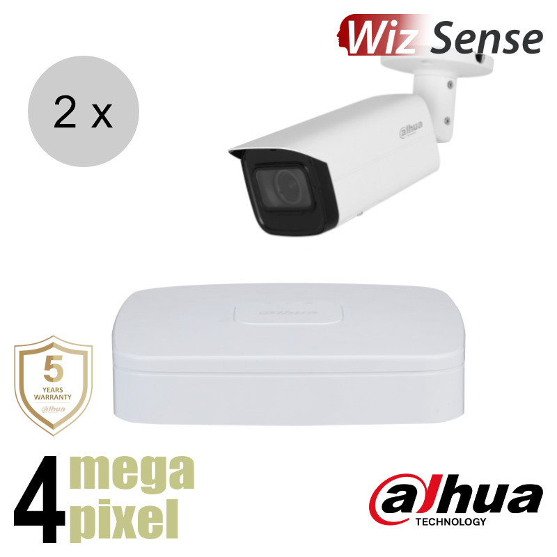 Dahua 4MP IP cameraset - WizSense - 2 bullet camera's - motorzoom - starlight - 60m - ips24dbm1