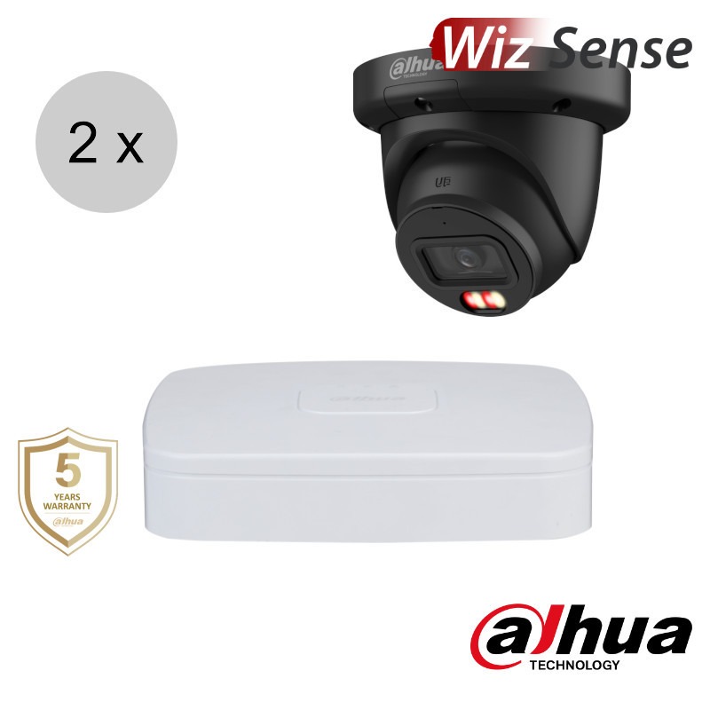 Dahua 4MP IP cameraset - WizSense - 2 turret dome camera's - dual light - audio - 2.8mm - 50m - ips24dt2