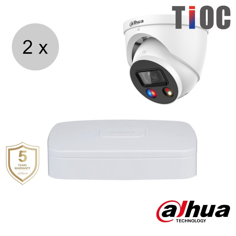 Dahua 4MP IP cameraset - TiOC - 2 turret dome camera's - actieve afschrikking - 2.8mm - 30m - ips24dt3