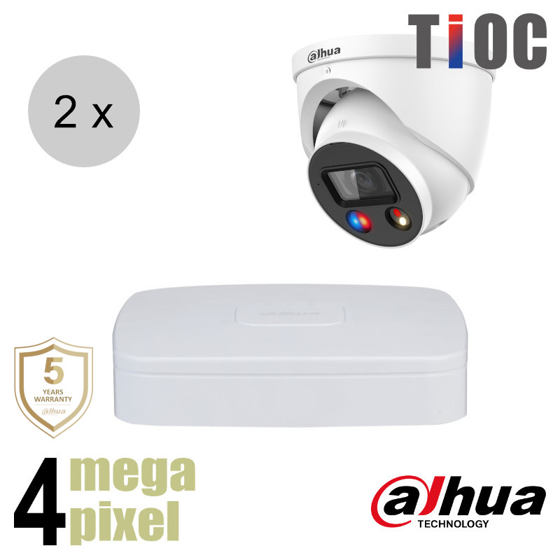 Dahua 4MP IP cameraset - TiOC - 2 turret dome camera's - actieve afschrikking - 2.8mm - 30m - ips24dt3