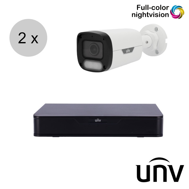 Uniview 4MP IP cameraset - 2 bullet camera's - ColorHunter - 30m - 2.8mm - audio - ips24ub3