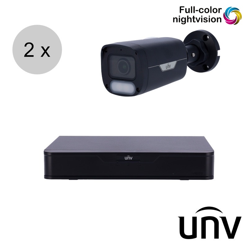 Uniview 4MP IP cameraset - 2 bullet camera's - ColorHunter - 30m - 2.8mm - audio - ips24ub4