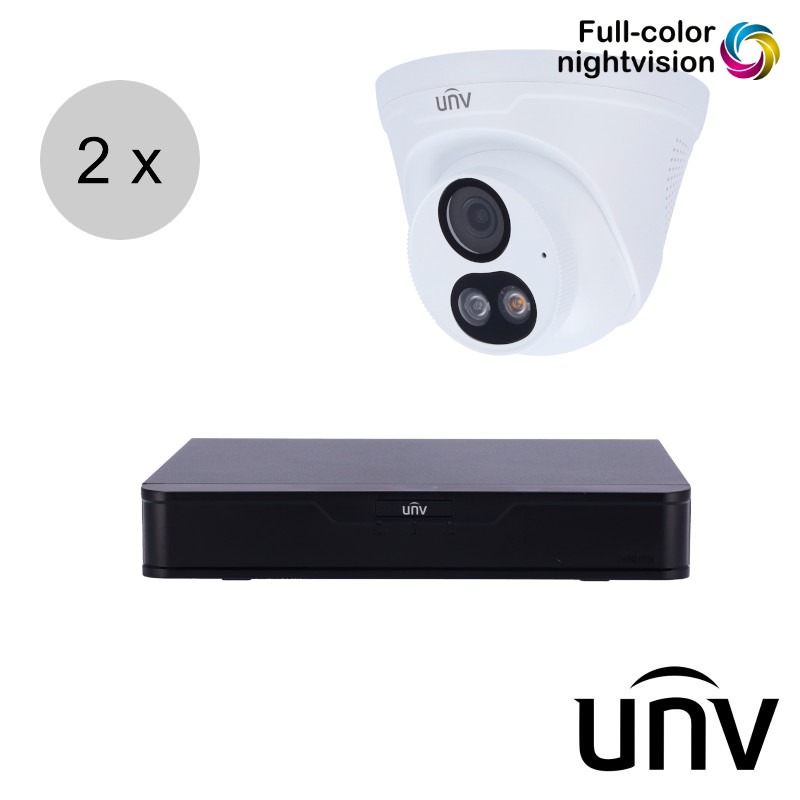 Uniview 4MP IP Cameraset - 2 Turret Camera's - Dual Light - Audio - 2.8mm - ips24ut3