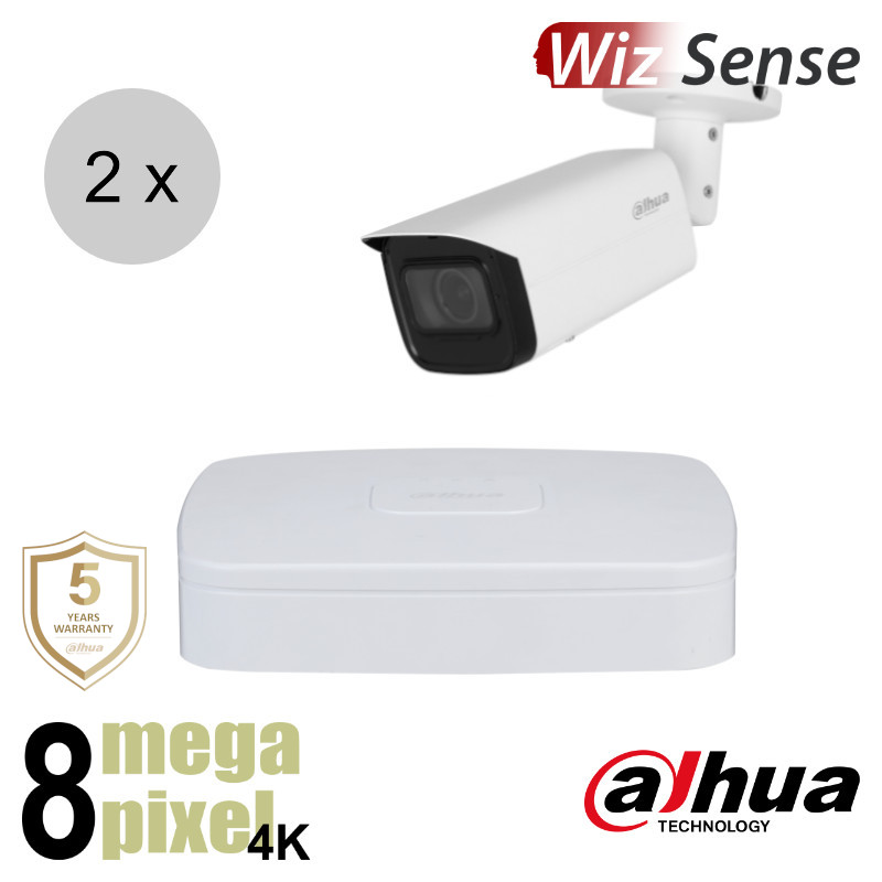 Dahua 4K IP cameraset - WizSense - 2 bullet camera's - motorzoom - starlight - 60m - ips28dbm1
