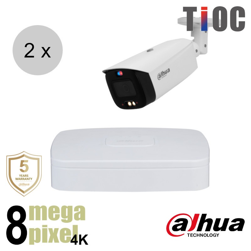Dahua 4K IP cameraset - TiOC - 2 bullet camera's - actieve afschrikking - motorzoom - 40m - ips28dbm3