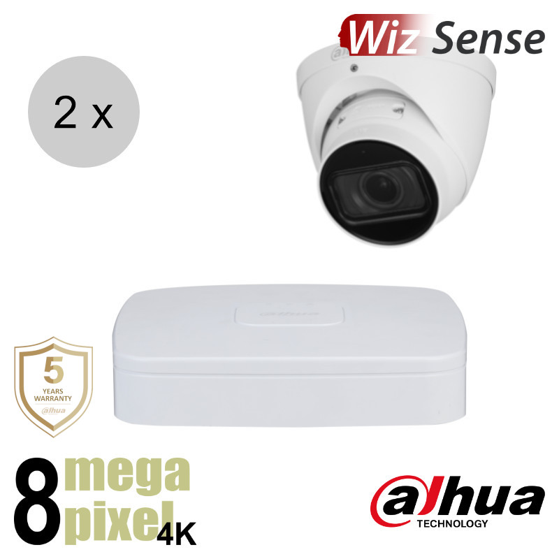 Dahua 4K IP cameraset - WizSense - 2 turret dome camera's - motorzoom - starlight - 40m - ips28dtm1