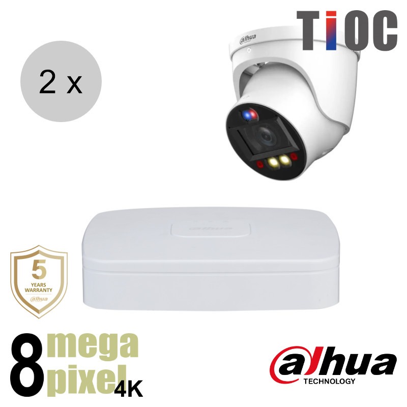 Dahua 4K IP cameraset - TiOC - 2 turret dome camera's - actieve afschrikking - motorzoom - 40m - ips28dtm3