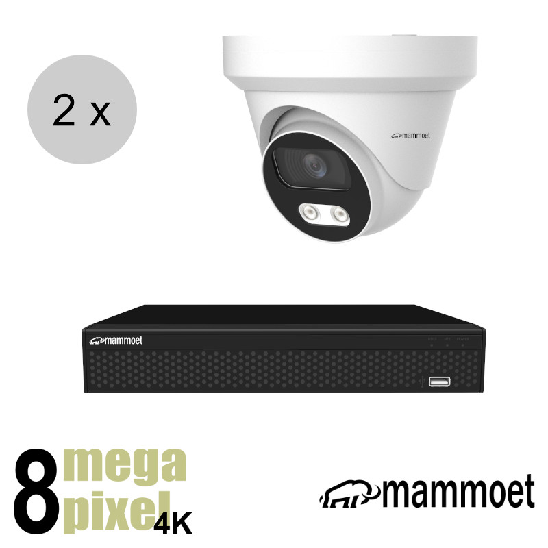 Aanbieding: van € 495.- naar 349.95 Mammoet 4K IP camerasysteem - 2 camera's - slimme bewegingsdetectie - 25m nachtzicht | ips28mt1