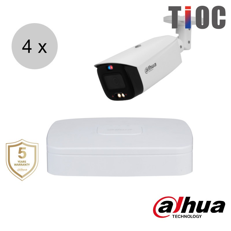 Dahua 4MP IP cameraset - TiOC - 4 bullet camera's - actieve afschrikking - motorzoom - 40m - ips44dbm3