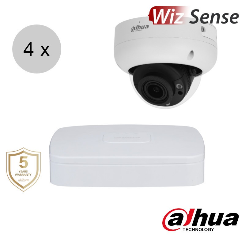 Dahua 4MP IP cameraset - WizSense - 4 dome camera's - motorzoom - starlight - 40m - ips44ddm1