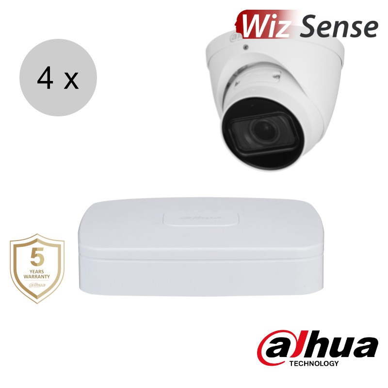 Dahua 4MP IP cameraset - WizSense - 4 turret dome camera's - motorzoom - starlight - 40m - ips44dtm1