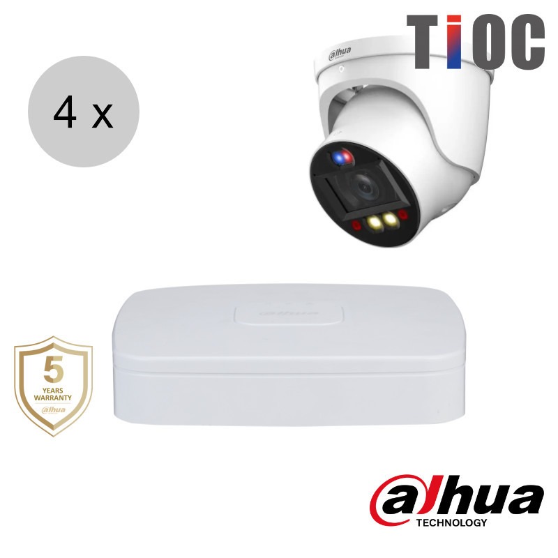 Dahua 4MP IP cameraset - TiOC - 4 turret dome camera's - actieve afschrikking - motorzoom - 40m - ips44dtm3
