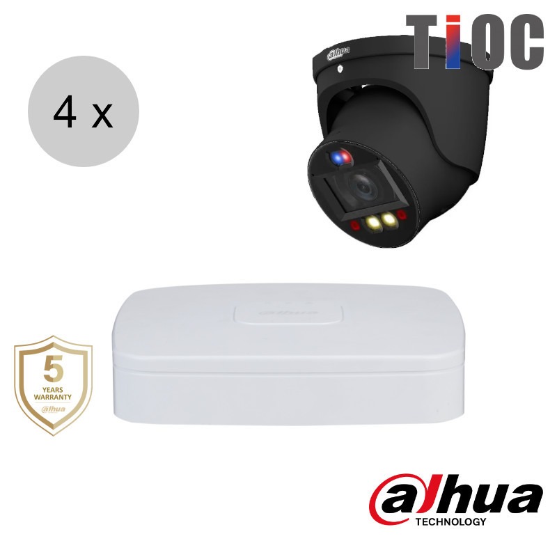 Dahua 4MP IP cameraset - TiOC - 4 turret dome camera's - actieve afschrikking - motorzoom - 40m - ips44dtm4