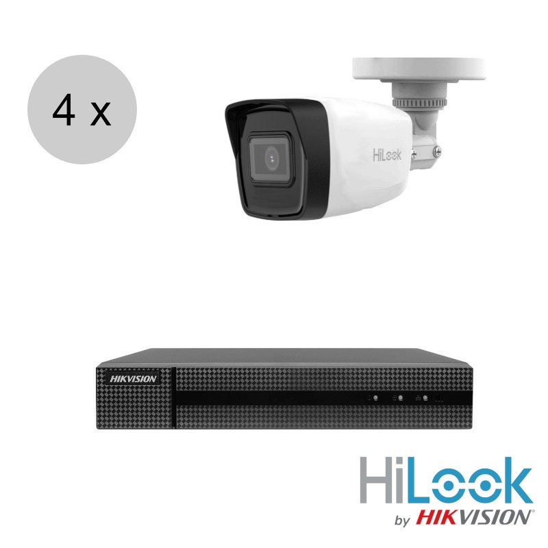 Hikvision 4MP IP cameraset - MD2.0 - 4 bullet camera's - full colour - audio - 2.8mm - 30m - ips44hb1
