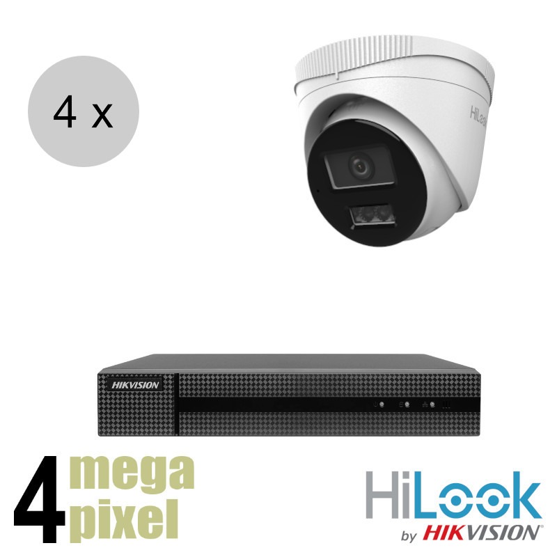 Hikvision 4MP IP cameraset - MD2.0 - 4 turret dome camera's - full colour - audio - 2.8mm - 30m - ips44ht1