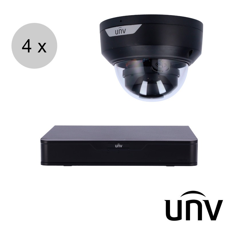 Uniview 4MP IP cameraset - 4 dome camera's - audio - IK10 - 2.8mm - ips44ud2
