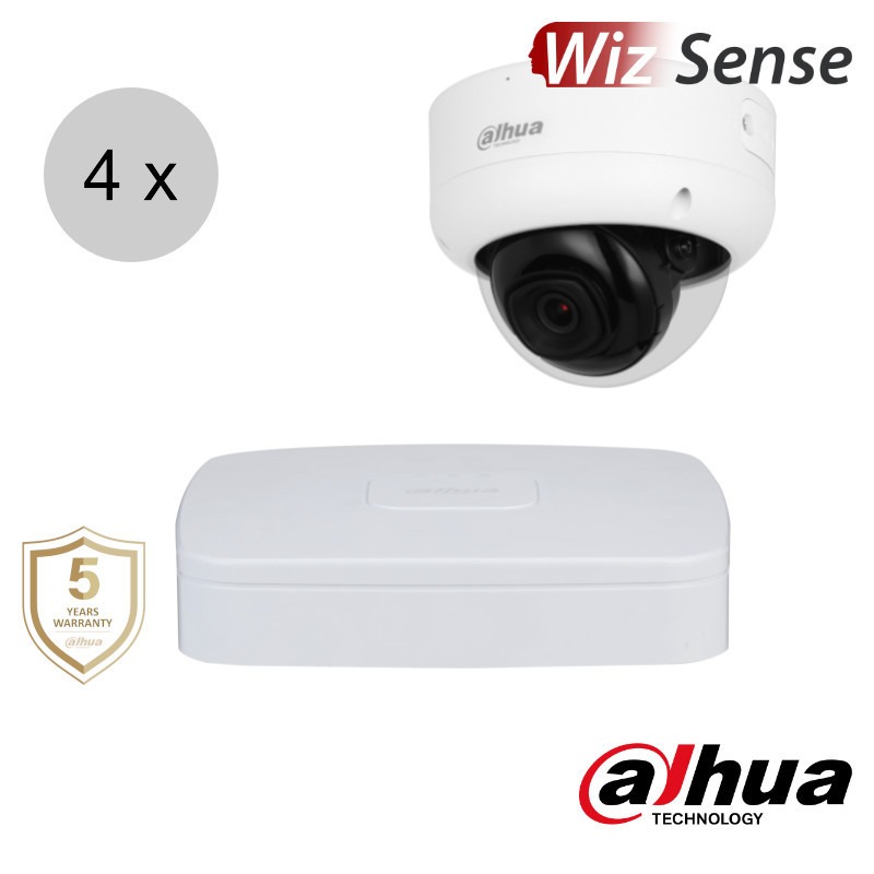Dahua 4K IP cameraset - WizSense - 4 dome camera's - starlight - audio - 2.8mm - 30m - ips48dd1