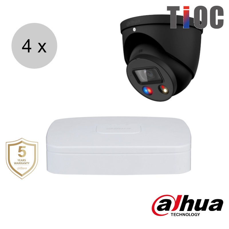 Dahua 4K IP cameraset - TiOC - 4 turret dome camera's - actieve afschrikking - 2.8mm - 30m - ips48dt4