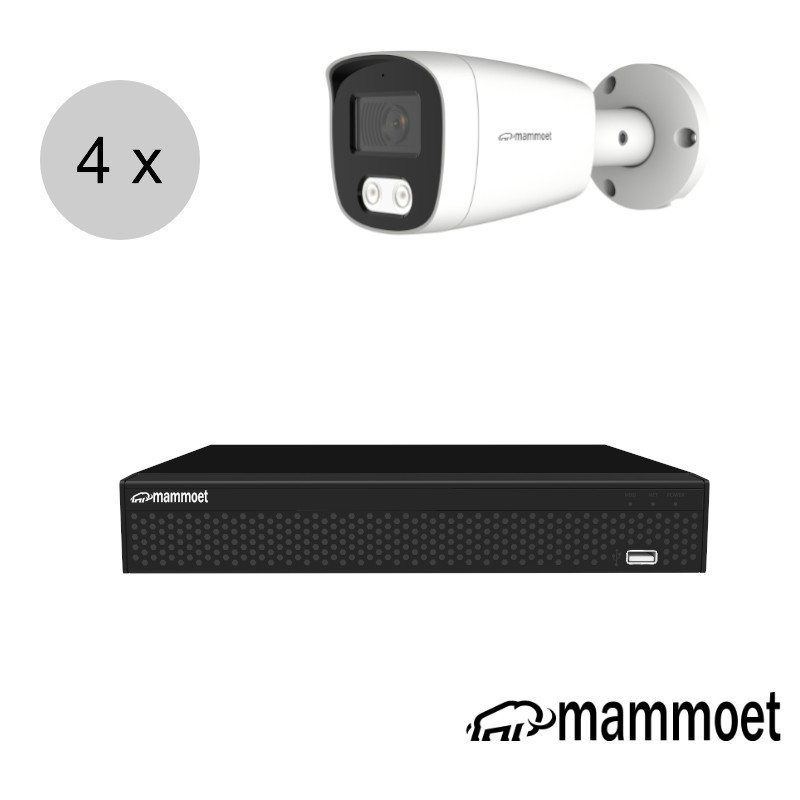 Aanbieding: van € 850.- naar 595,- Mammoet 4K IP camerasysteem - 4 camera's - slimme bewegingsdetectie - 25m nachtzicht | ips48mb1
