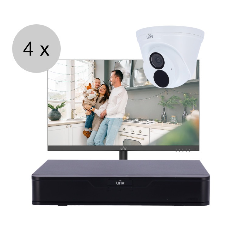 Uniview compleet 4K starterspakket - 4 turret camera's - 4 kanalen - 24'' monitor - ips48ut1