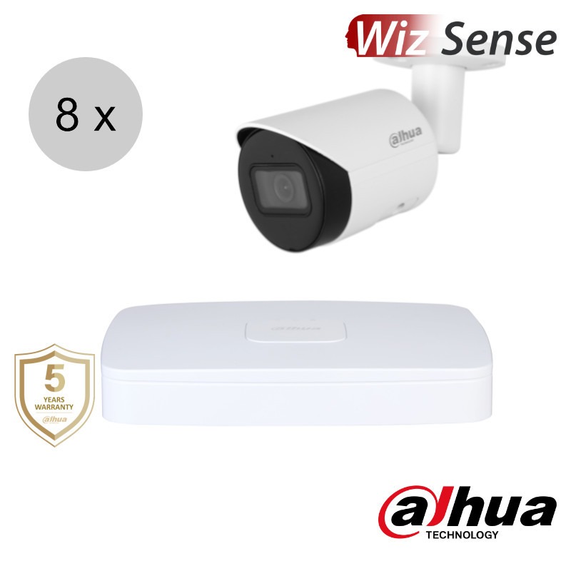 Dahua Full HD IP cameraset - WizSense - 8 bullet camera's - starlight - audio - 2.8mm - 30m - ips82db1