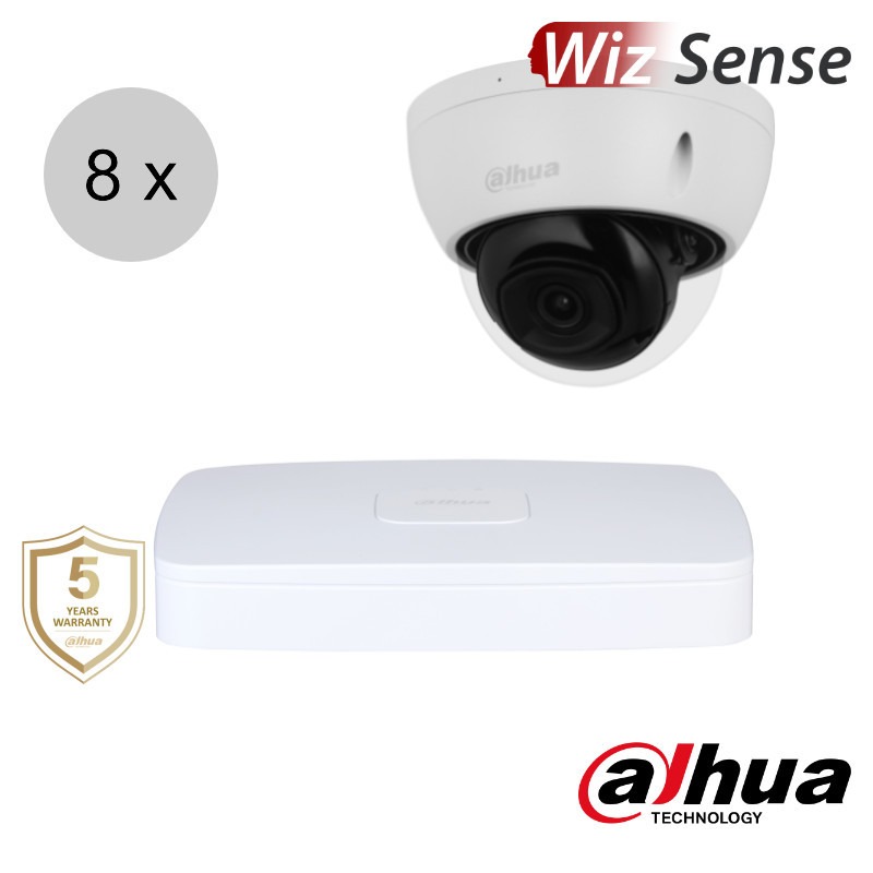 Dahua Full HD IP cameraset - WizSense - 8 dome camera's - starlight - audio - 2.8mm - 30m - ips82dd1