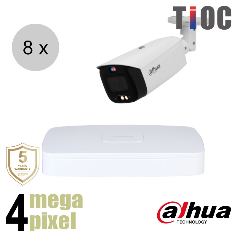 Dahua 4MP IP cameraset - TiOC - 8 bullet camera's - actieve afschrikking - motorzoom - 40m - ips84dbm3