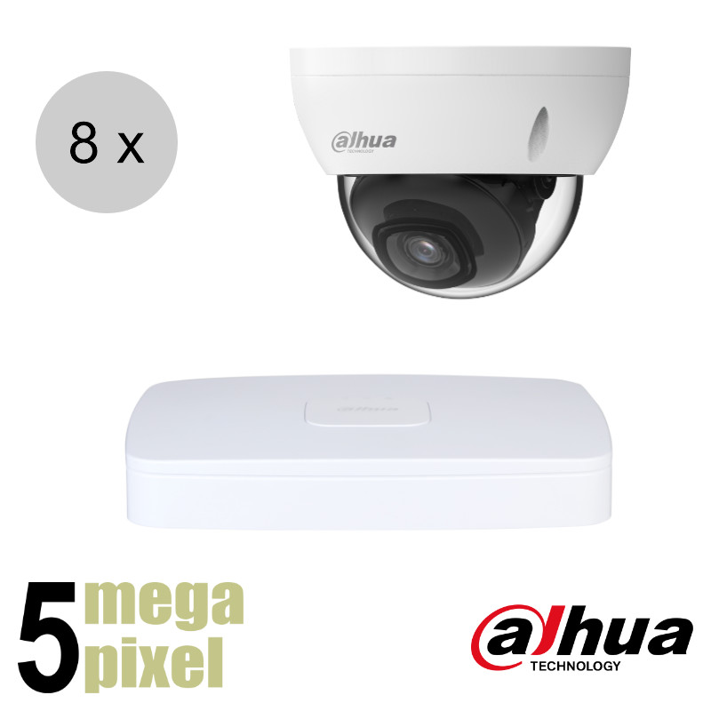 Dahua 5MP IP camerasysteem - 30m nachtzicht - 8 dome camera's | ips85d1