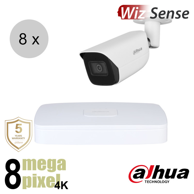 Dahua 4K IP cameraset - WizSense - 8 bullet camera's - starlight - audio - 2.8mm - 30m - ips88db1