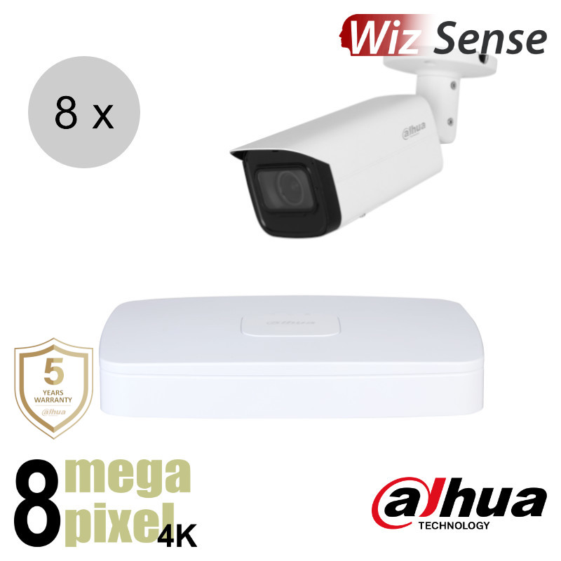 Dahua 4K IP cameraset - WizSense - 8 bullet camera's - motorzoom - starlight - 60m - ips88dbm1