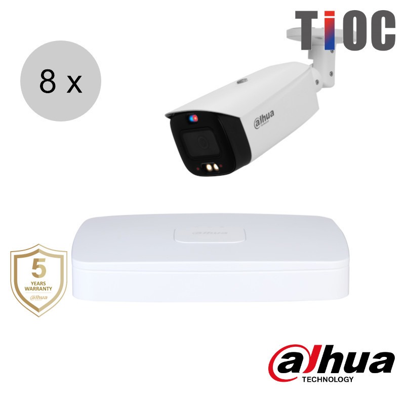 Dahua 4K IP cameraset - TiOC - 8 bullet camera's - actieve afschrikking - 2.8mm - 30m - ips88db3