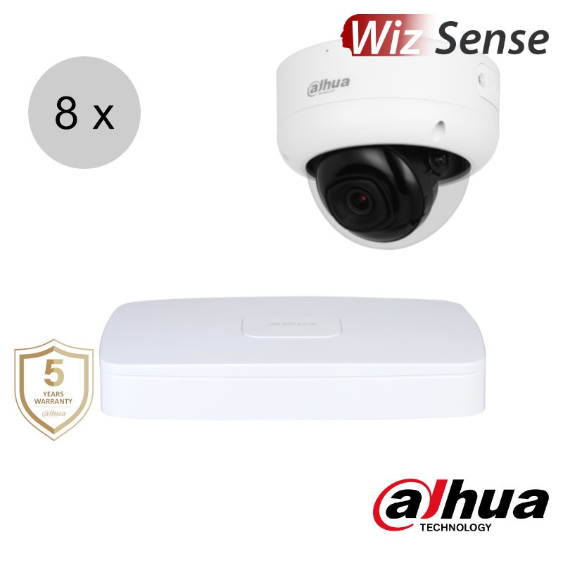 Dahua 4K IP cameraset - WizSense - 8 dome camera's - starlight - audio - 2.8mm - 30m - ips88dd1