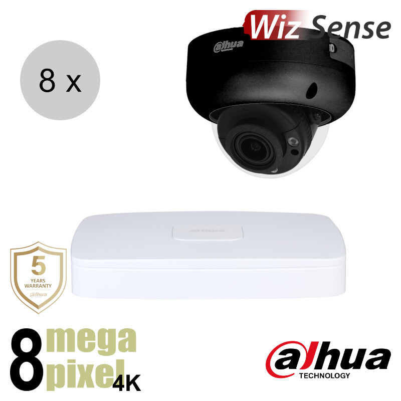 Dahua 4K IP cameraset - WizSense - 8 dome camera's - motorzoom - starlight - 40m - ips88ddm2