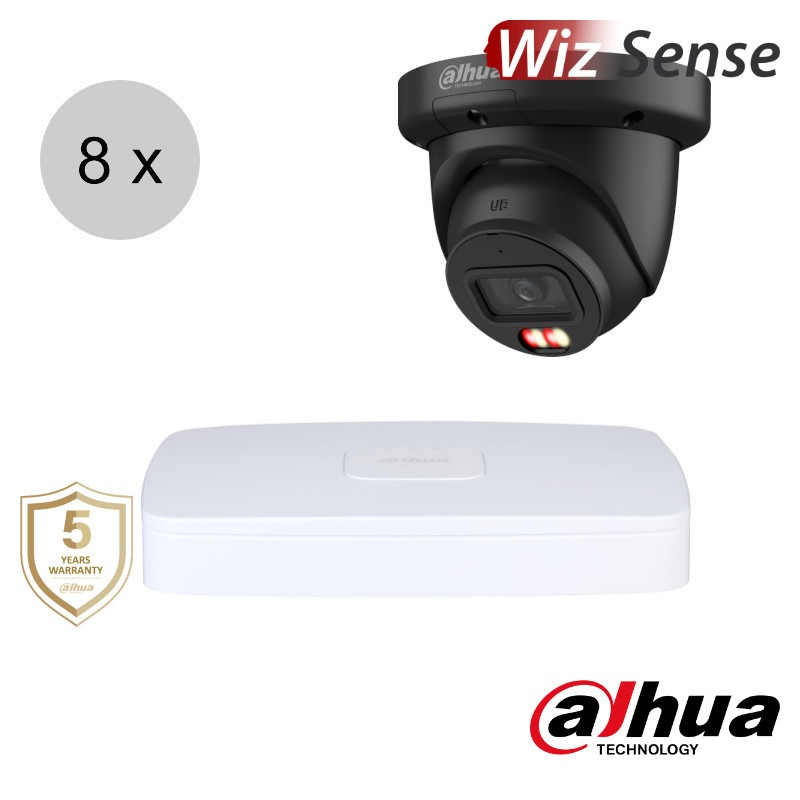 Dahua 4K IP cameraset - WizSense - 8 turret dome camera's - dual light - audio - 2.8mm - 30m - ips88dt2
