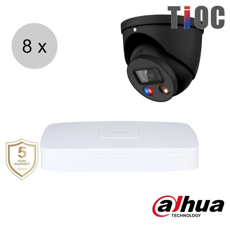 Dahua 4K IP cameraset - TiOC - 8 turret dome camera's - actieve afschrikking - 2.8mm - 30m - ips88dt4