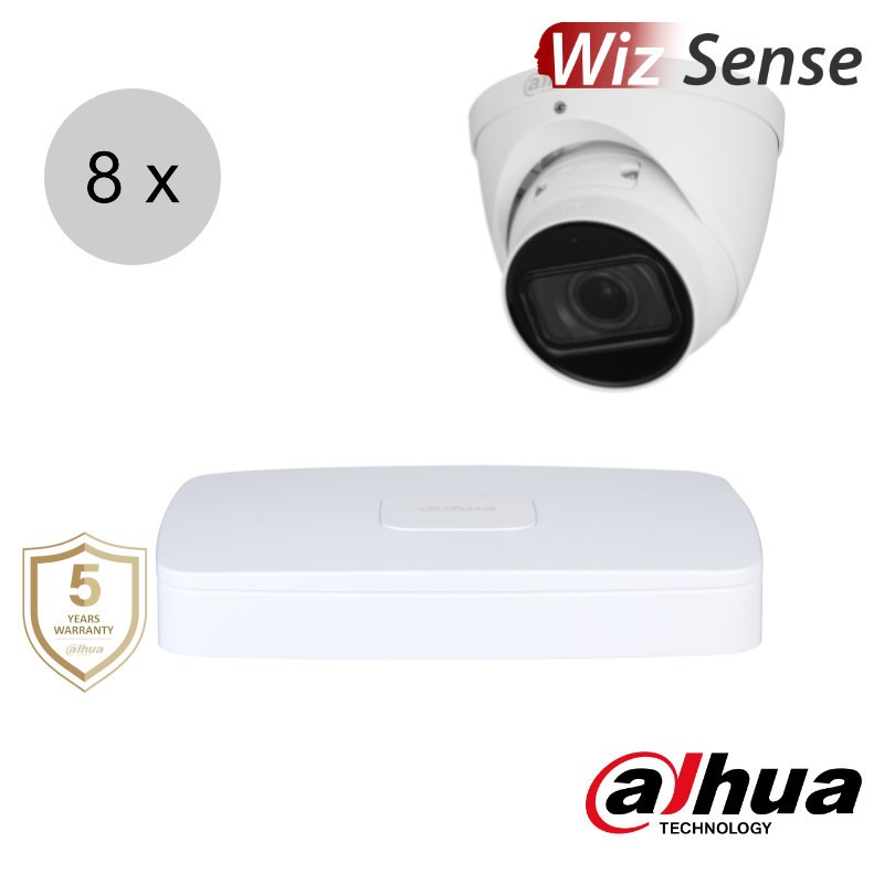Dahua 4K IP cameraset - WizSense - 8 turret dome camera's - motorzoom - starlight - 40m - ips88dtm1