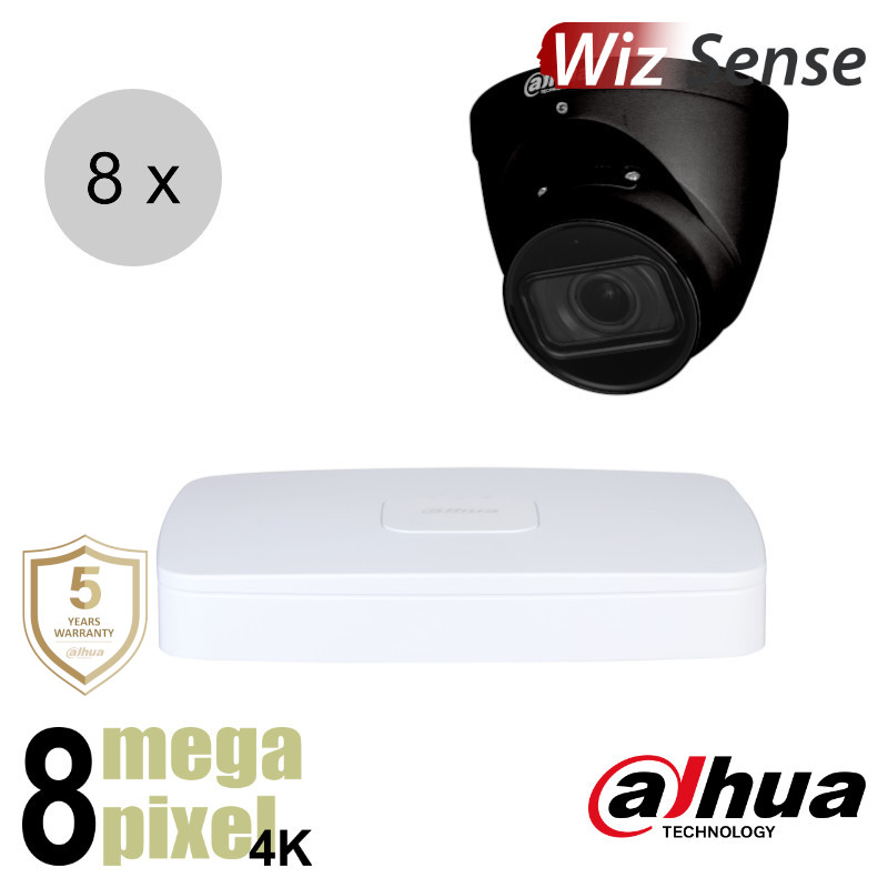 Dahua 4K IP cameraset - WizSense - 8 turret dome camera's - motorzoom - starlight - 40m - ips88dtm2