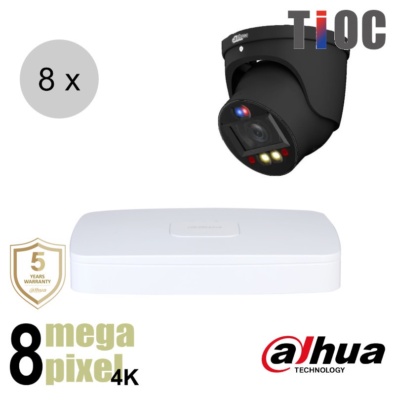 Dahua 4K IP cameraset - TiOC - 8 turret dome camera's - actieve afschrikking - motorzoom - 40m - ips88dtm4