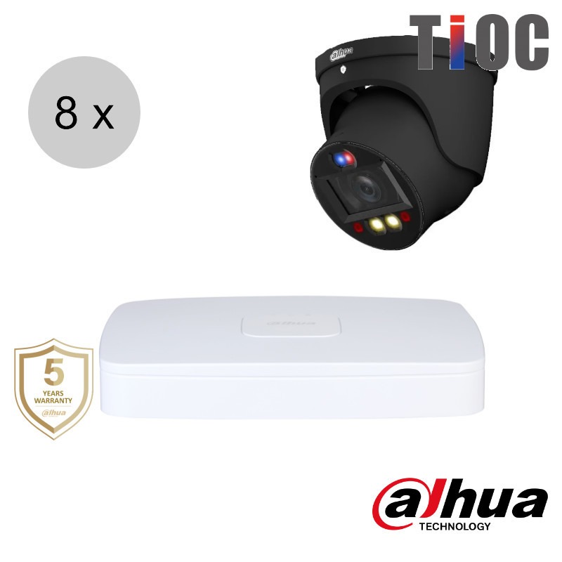 Dahua 4K IP cameraset - TiOC - 8 turret dome camera's - actieve afschrikking - motorzoom - 40m - ips88dtm4