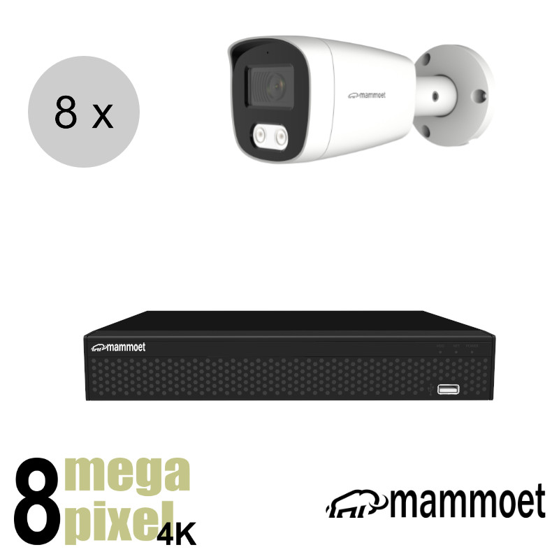 Aanbieding: van € 1550.- naar 1050,- Mammoet 4K IP camerasysteem - 8 camera's - slimme bewegingsdetectie - 25m nachtzicht | ips88mb1