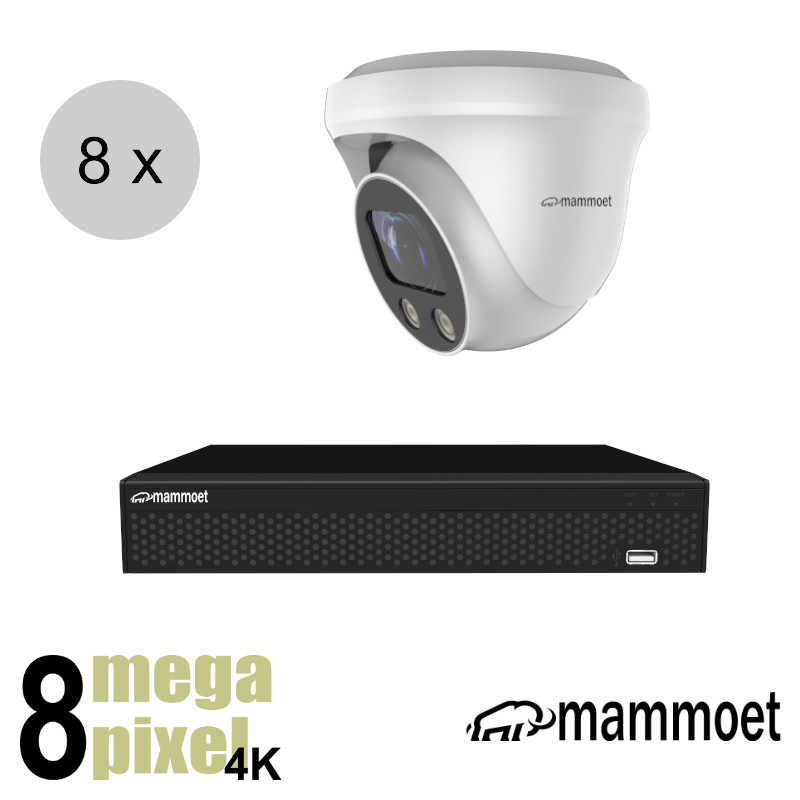 Aanbieding: van € 1995.- naar 1395,- Mammoet 4K IP camerasysteem - 8 camera's - slimme bewegingsdetectie - motorzoom | ips88mtm1